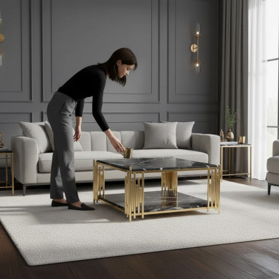 Canapé Dësch Wunnzëmmer Miwwelen Dësch Luxus Niewendësch schwaarz Design