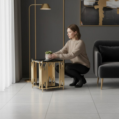 Niewentisch Wunnzëmmer Miwwelen Material schwaarz Edelstol Design