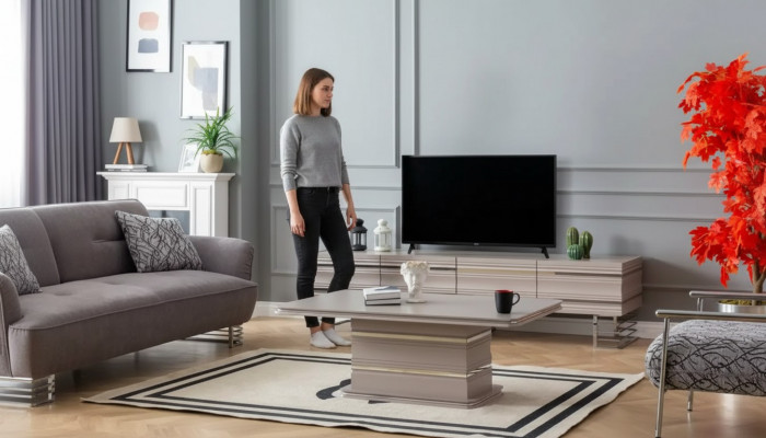 Wunnwand TV Stänner Couchtisch Set Wunnraimméibelen Praktesch Wunnzëmmer