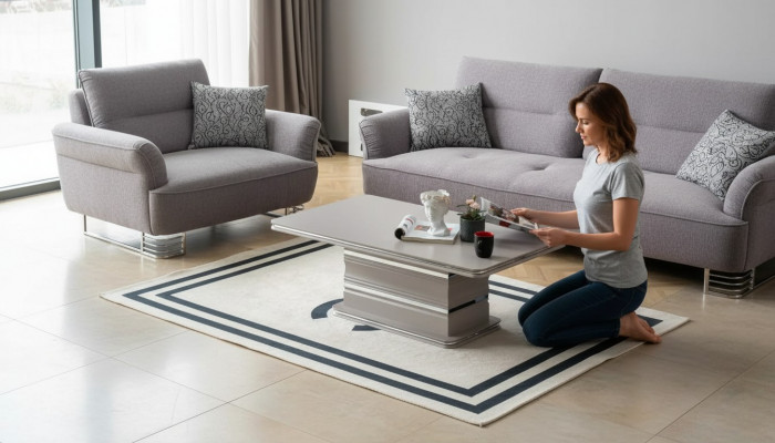 Couchtisch nei Wunnzëmmertisch Bäistelltisch Sofatisch beige Holz