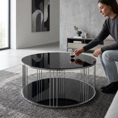 Canapéisch Miwwelen Luxus nei schwaarz Modern Wunnzëmmer Design Edelstahl