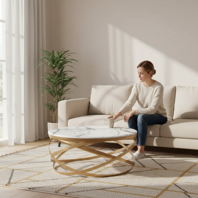 Canapé Table Miwwel Dësch Luxus Gold Modern Wunnzëmmer Design Edelstol
