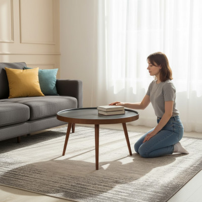 Ronnen Iesszëmmer Dësch Couchtisch Faarf Brong Nei Stil Modern Holz