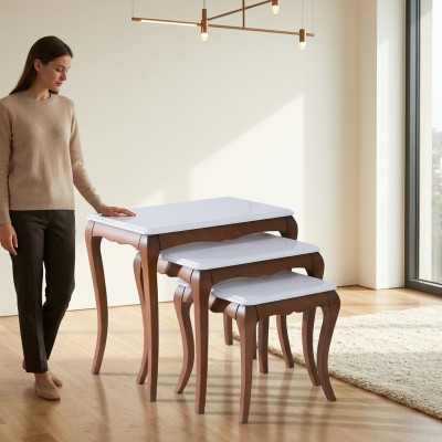 Niewentafel 3x Wunnzëmmer Miwwelen Material Holz wäiss Design Modern