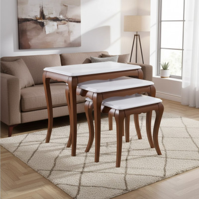 Niewentafel 3x Wunnzëmmer Miwwelen Material Holz wäiss Design Modern