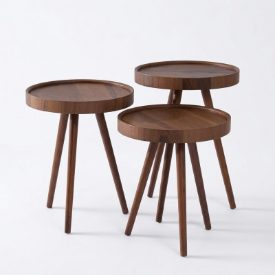 Niewentisch 3x ronn Dekotisch Luuchttisch Canapé Dësch Holz brong