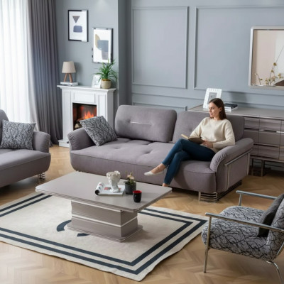 Canapé 3 Sëtzer Stoff Wunnzëmmer Design Modern Neit Luxus wäiss gro