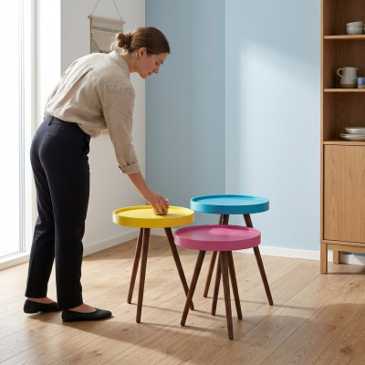 Säitentësch 3x brong Wunnzëmmer Miwwelen Material Holz Design nei