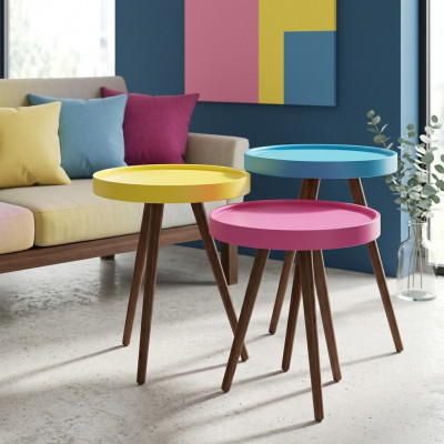 Säitentësch 3x brong Wunnzëmmer Miwwelen Material Holz Design nei