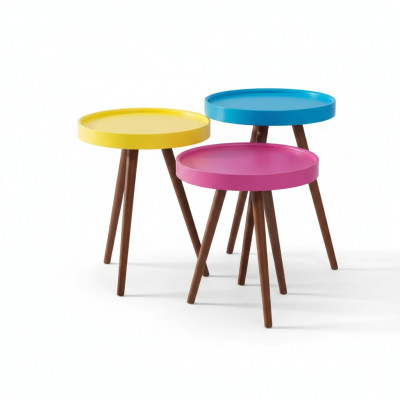 Säitentësch 3x brong Wunnzëmmer Miwwelen Material Holz Design nei