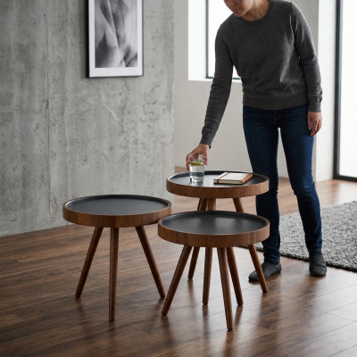 Säitendësch 3x Set brong Wunnzëmmerdësch Ronn Setdësch Modern Luxus