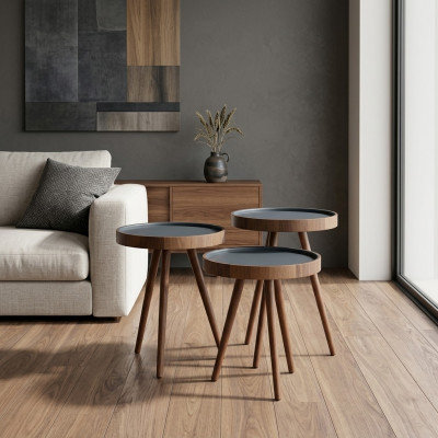 Säitendësch 3x Set brong Wunnzëmmerdësch Ronn Setdësch Modern Luxus