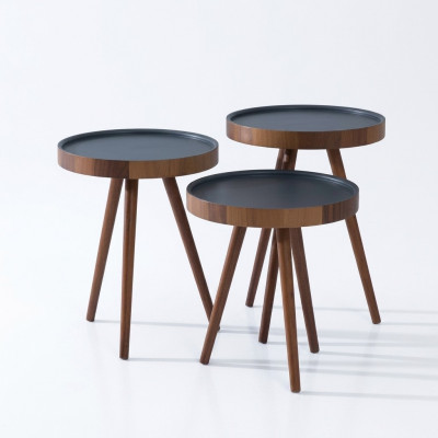 Säitendësch 3x Set brong Wunnzëmmerdësch Ronn Setdësch Modern Luxus