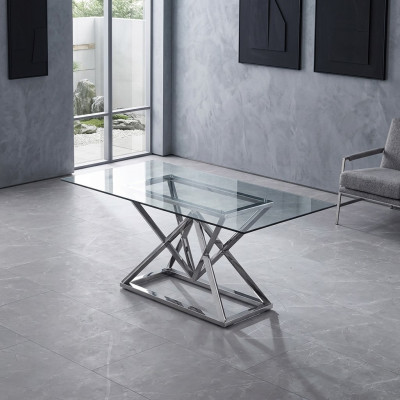 Designer Iesszëmmer Modernen Dësch aus Glas Edelstahldëscher Edelstahlgestell