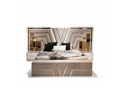 Schlofzëmmer Set Bett 2x Nuetsdëscher Luxus nei 3tlg Design Modern Holz