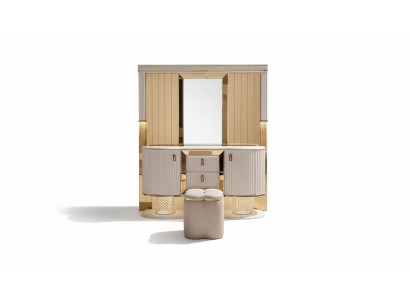 Schlofzëmmer Set Luxus Schminktisch mat Spigel Hocker Design nei 2tlg