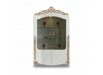 Vitrine Regal nei Wunnzëmmer Design Miwwelen modern Holz/Glas Wäiss