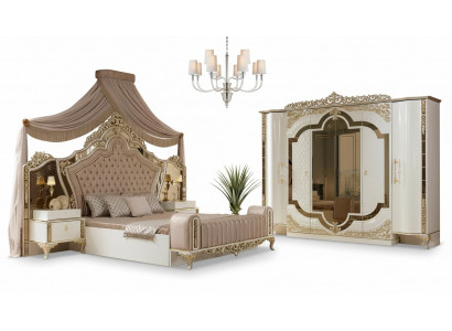 Schlofkummer-Set Bett 2x Nuetsdëscher Design Luxus nei 5tlg wäiss
