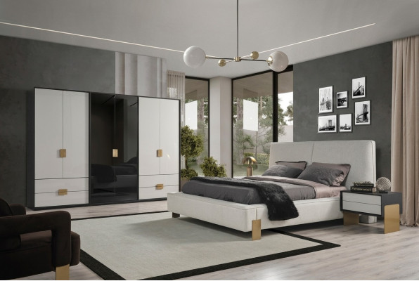 Schlofzëmmer Set Bett 2x Nuetsdëscher Kleederschaf Luxus nei 4 Stéck Holz
