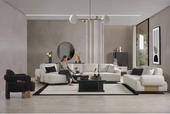 Wunnzëmmer Set Ecksofa L-Form 3+1 Sëtzer Sofa Couches Garnitur Miwwelen Sofasen