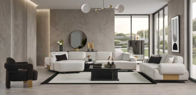 Wunnzëmmer Set Ecksofa L-Form 3+1 Sëtzer Sofa Couches Garnitur Miwwelen Sofasen