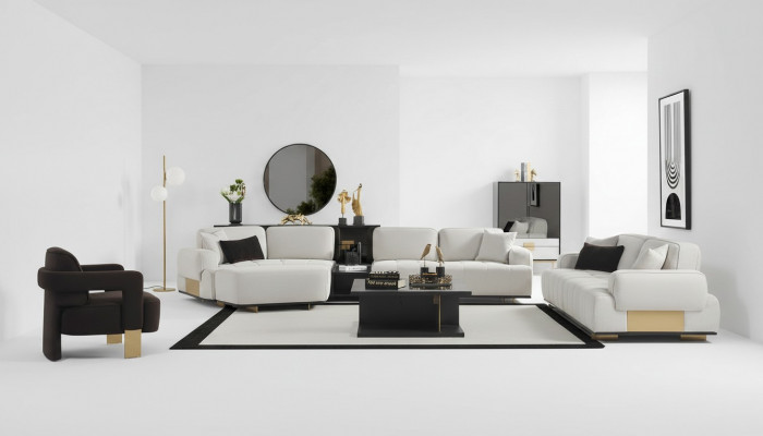 Wunnzëmmer Set Ecksofa L-Form 3+1 Sëtzer Sofa Couches Garnitur Miwwelen Sofasen