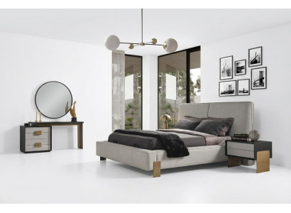 Schlofzëmmer Set Bett 2x Nuetsdëscher Schminckdësch Luxus nei 5tlg