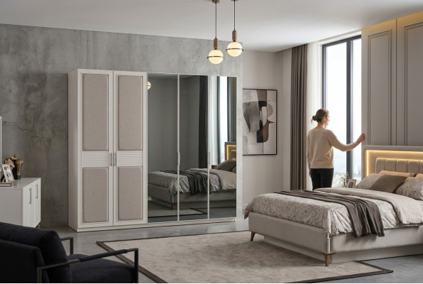 Schlofzëmmer Set Bett 2x Nuetsdëscher Kleederschaf Luxus nei 4tlg