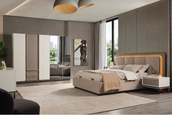 Schlofzëmmer Set Bett 2x Nuetsdëscher Kleederschaf Luxus nei 4tlg