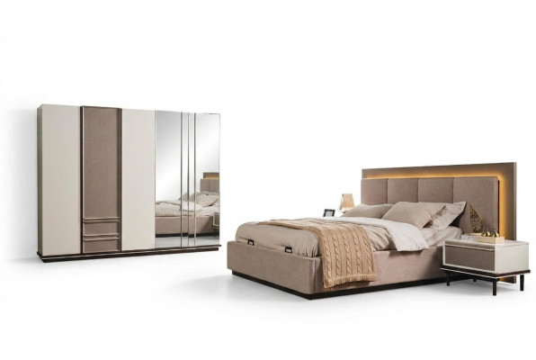 Schlofzëmmer Set Bett 2x Nuetsdëscher Kleederschaf Luxus nei 4tlg