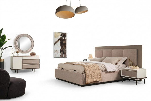 Schlofkummer Set Bett 2xNuetsdëscher Schminktisch Luxus nei 5-Stéck Design