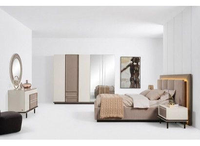 Schlofzëmmer-Set Bett 2x Nuetsdëscher Schminktisch Luxus nei 6-tlg Design