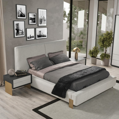 Luxuriéist Schlofkummer Set Designer Duebelbett 2x Nuetsdëscher Stilvoll