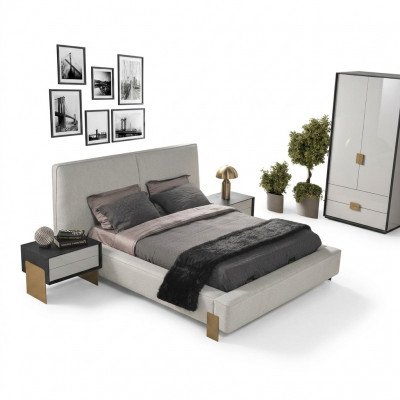 Luxuriéist Schlofkummer Set Designer Duebelbett 2x Nuetsdëscher Stilvoll