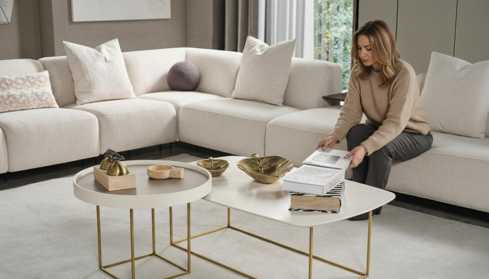 Wunnzëmmer Couchtisch Set Designer Ronntisch Hallefkreesfërmege Stolldësch