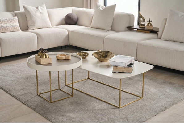 Wunnzëmmer Couchtisch Set Designer Ronntisch Hallefkreesfërmege Stolldësch