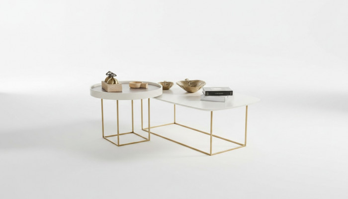 Wunnzëmmer Couchtisch Set Designer Ronntisch Hallefkreesfërmege Stolldësch