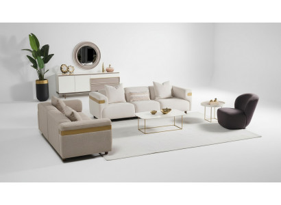 Modern Beige Canapé-Set 4+3 Sëtz + Fauteuil Wunnzëmmer Luxus Set 3 Deeler