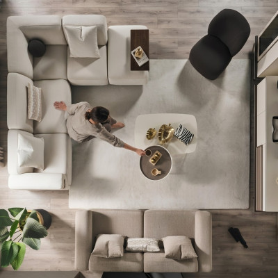 Beige Ecksofa Luxus L-Form Couch Designer Sëtz Luxus Polstermöbel
