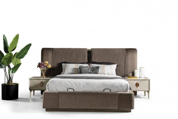 Brong Schlofzëmmer Set Designer Duebelbett 2x Nuetsdëscher Luxus Miwwelen