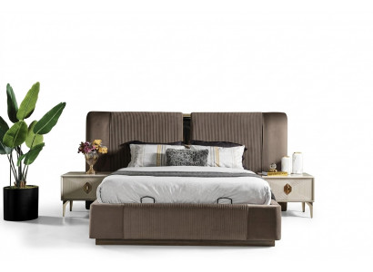 Brong Schlofzëmmer Set Designer Duebelbett 2x Nuetsdëscher Luxus Miwwelen