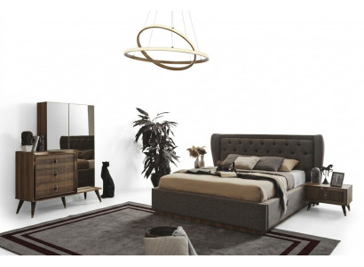 Modern Schlofzëmmer Set Designer Bett 2x Nuetsdëscher Kommode Spigel