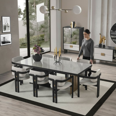 Designer Iessgrupp Luxus Garnitur Iessdësch 8x Stull Iesszëmmer Miwwelen