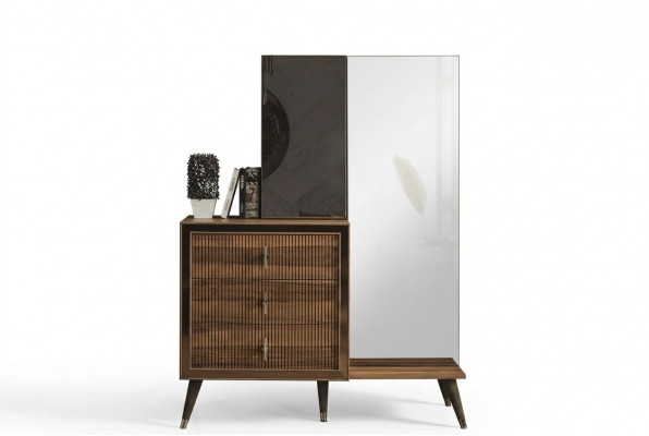 Brong Schlofzëmmermiwwel Kommode mat Spigel Luxus Holzmobilair Set 3-diereg