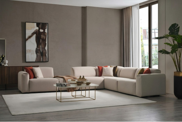 Beige Wunnzëmmer Sofa Designer Eckcanapé L-Form Luxus Couch Polstermobilar