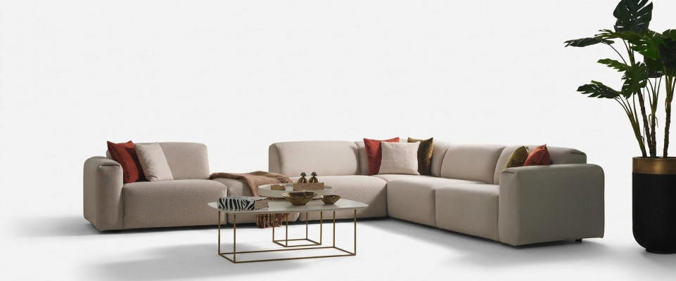 Beige Wunnzëmmer Sofa Designer Eckcanapé L-Form Luxus Couch Polstermobilar
