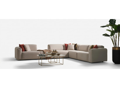 Beige Wunnzëmmer Sofa Designer Eckcanapé L-Form Luxus Couch Polstermobilar