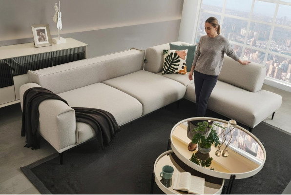 Wäisst Eckcouch L-Form Designer Canapé Polstersofa Wunnzëmmer Miwwel Neist