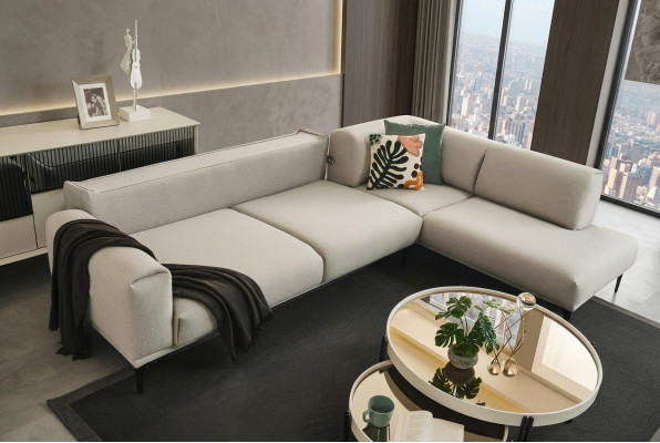 Wäisst Eckcouch L-Form Designer Canapé Polstersofa Wunnzëmmer Miwwel Neist