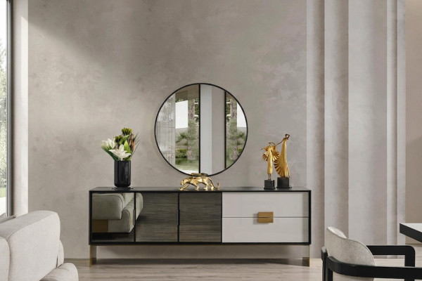 Schwaarzt Wunnzëmmer Set Designer Säitendësch Luxus Spigel 2tlg Set Nei